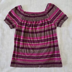 Chaps Denim Pink Striped Smocked Cotton Knit Peasant Blouse top XS short sleeves